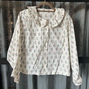 Doen tangerine top in Red Dahlia Block Print